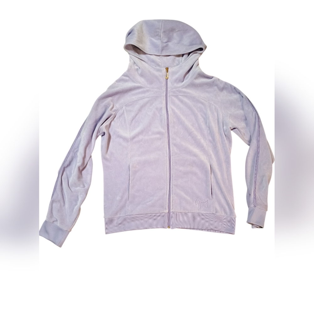 Juicy Couture Lavender Velour Zip-Up Jacket Size L Gold J Pull Y2K